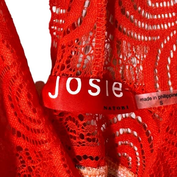 Josie Natori Paisley Floral Lace Nightgown Robe Set S/M Pink Red Matching Sleep - Picture 5 of 10